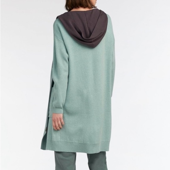 Sandwich Sweaters - Sandwich_ Mint Green Hooded Open Front Cardigan Sweater Lagenlook Pockets cozy M